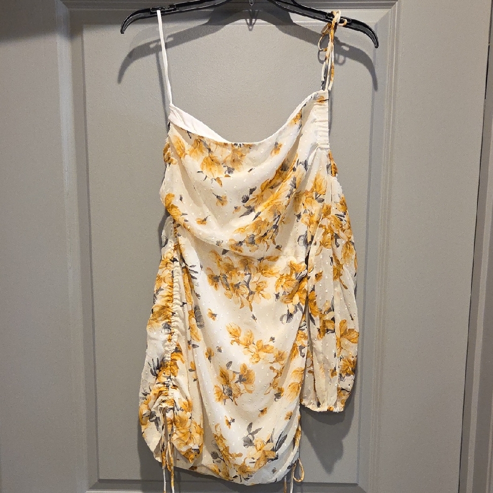 Floral Yellow and White Asymmetric Dress